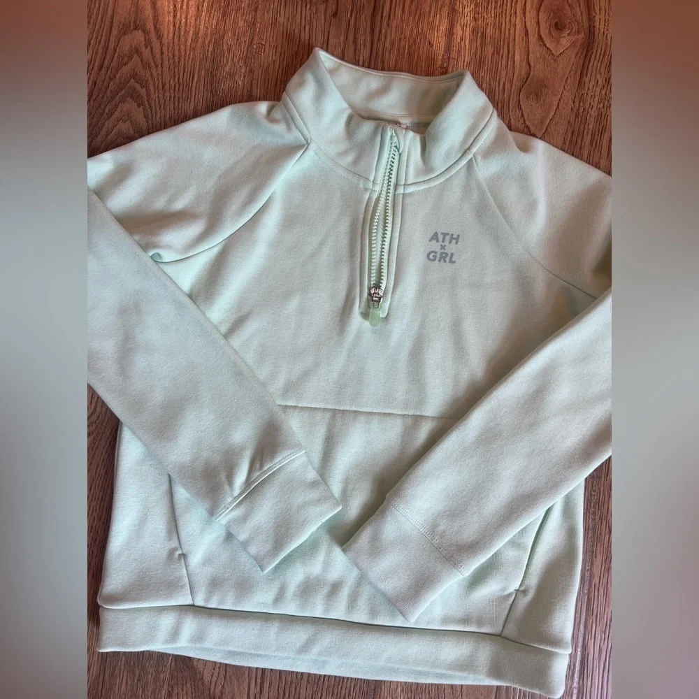 Athleta Girl 1/4 Zip Green Sweatshirt, L (12)